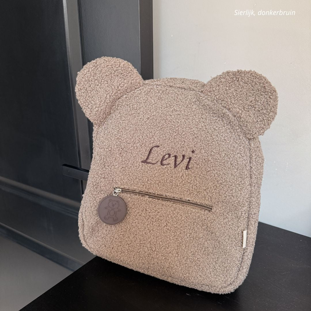 Bruine teddy tas met naam